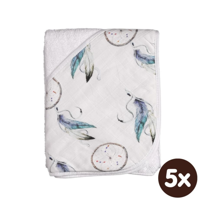 Hooded bamboo terry towel XKKO BMB 90x90 - Dream Catcher 5x1ps (Wholesale packaging)
