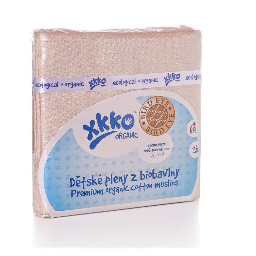 Organic Cotton Diapers XKKO Organic 70x70 Bird Eye - Natural 40x5ps (Wholesale pack.)