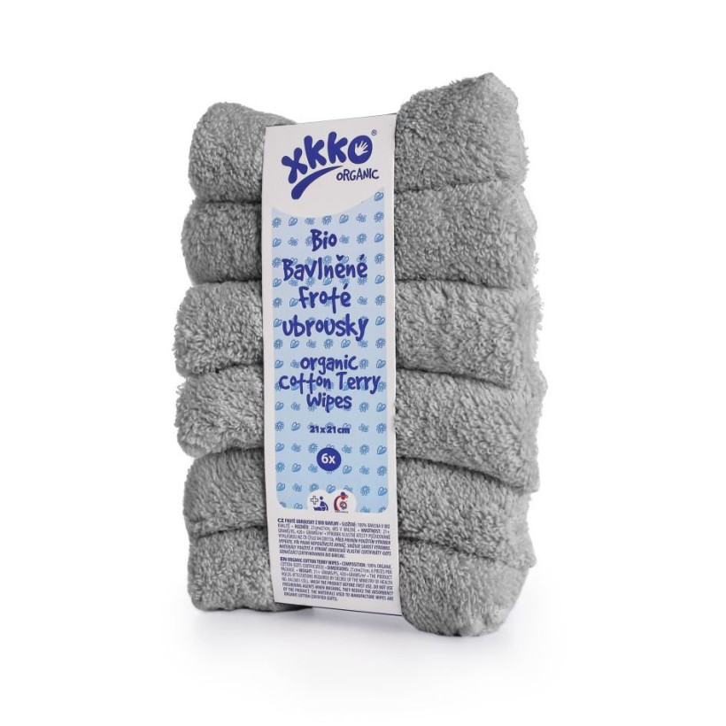 Organic cotton terry wipes XKKO Organic 21x21 - Silver