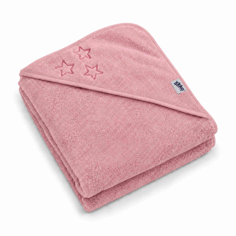 Hooded terry bath towel XKKO Organic 90x90 - Baby Pink Stars 5x1ps (Wholesale pack.)