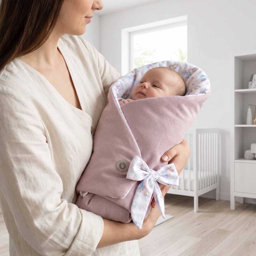 Cotton swaddling wrap XKKO LUX with coconut insert - Unicorns
