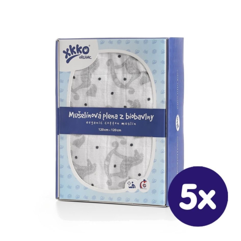 Organic Cotton Swaddle XKKO Organic 120x120 - Rocking Horses Silver 5x1ps (Wholesale pack.)