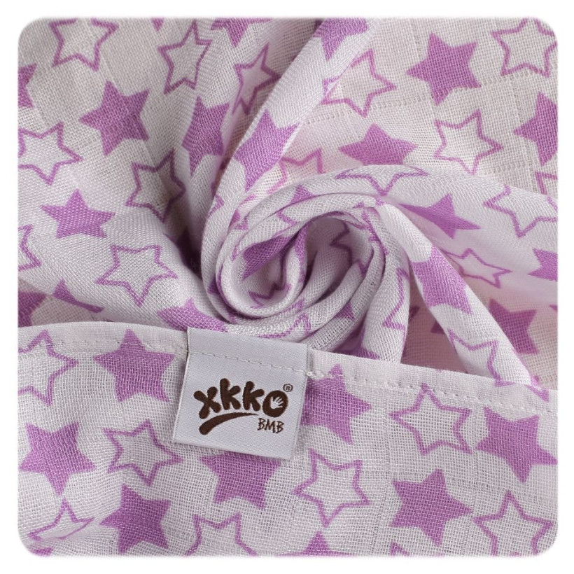 Bamboo muslin towel XKKO BMB 90x100 - LIttle Stars Lilac 10x1pcs (Wholesale packaging)