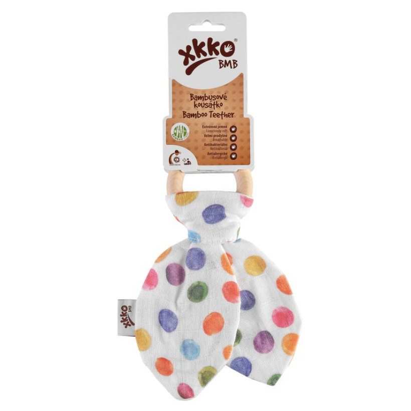 XKKO BMB Bamboo teether with Leaves Digi - Watercolour Polka Dots