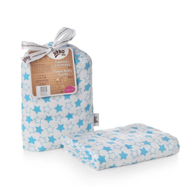 Bamboo swaddle XKKO BMB 120x120 - Little Stars Cyan