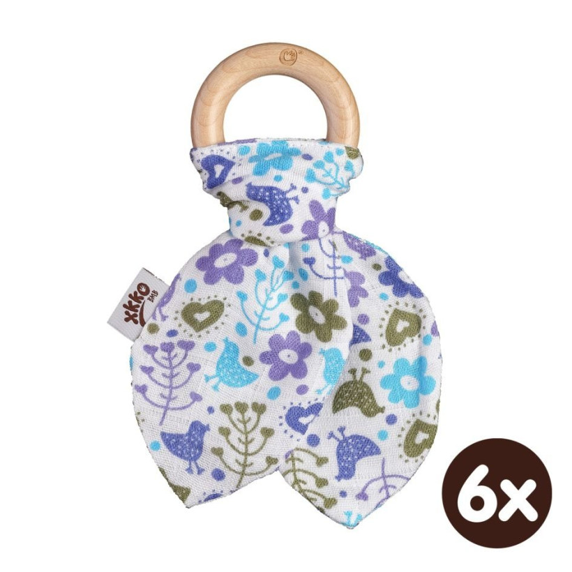 XKKO BMB Bamboo teether with Leaves - Flowers&Birds Boys 6x1ps (Wholesale pack.)
