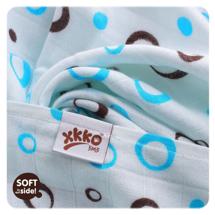 Bamboo muslins XKKO BMB 70x70 - Spirals&Bubbles Cyan MIX 3pcs