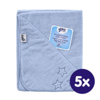 Hooded terry bath towel XKKO Organic 90x90 - Baby Blue Stars 5x1ps (Wholesale pack.)