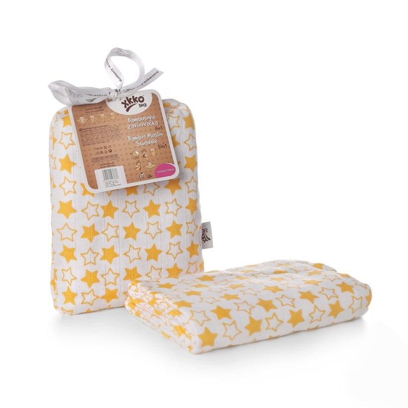 Bamboo swaddle XKKO BMB 120x120 - Little Stars Orange