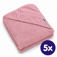 Hooded terry bath towel XKKO Organic 90x90 - Baby Pink Stars 5x1ps (Wholesale pack.)