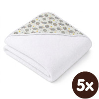Hooded bamboo terry towel XKKO BMB 90x90 - Dreamy Sheeps 5x1ps (Wholesale packaging)
