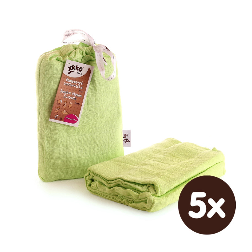 Bamboo swaddle XKKO BMB 120x120 - Lime 5x1ps (Wholesale packaging)