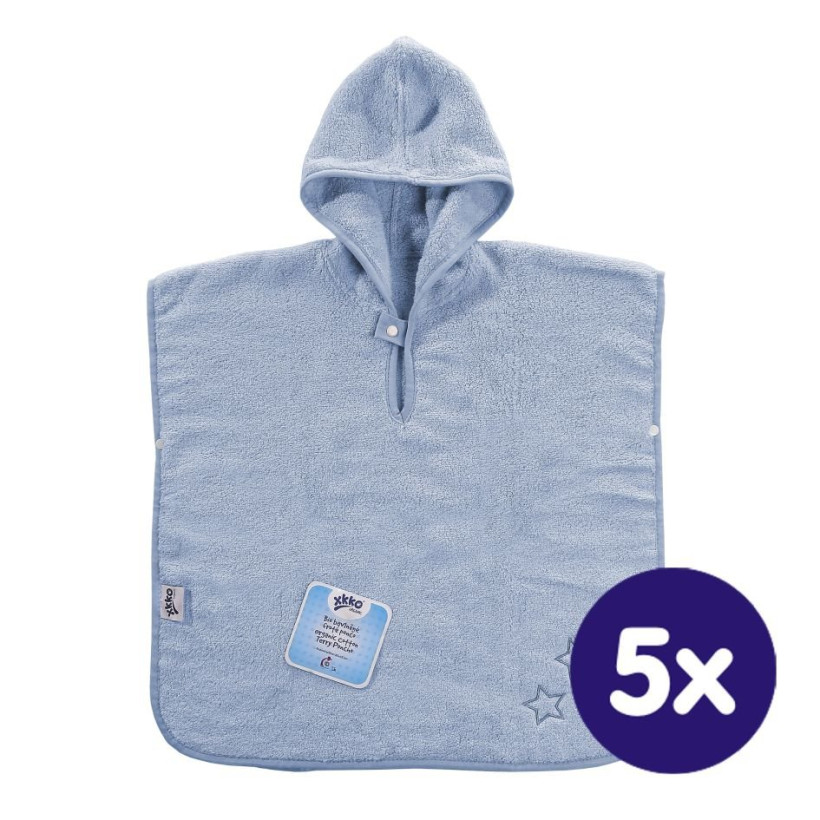 Organic cotton terry Poncho XKKO Organic - Baby Blue Stars 5x1ps (Wholesale pack.)