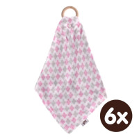 XKKO BMB Bamboo teether with Muslin - Baby Pink Cross 6x1ps (Wholesale pack.)