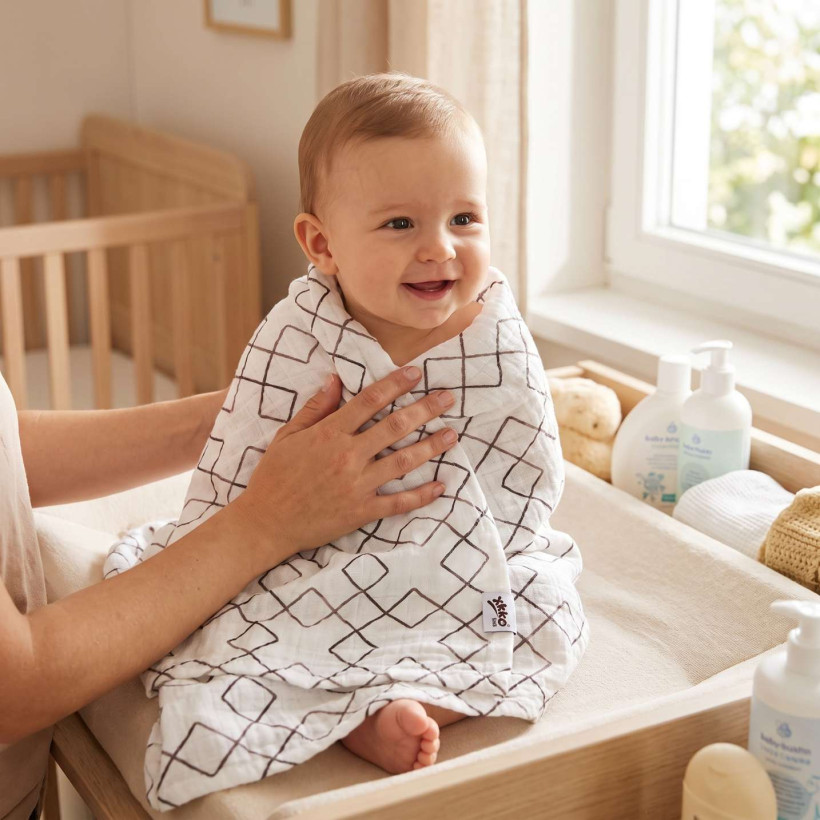 Bamboo muslin towel XKKO BMB 90x100 - Natural Brown Squares