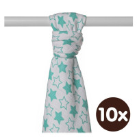 Bamboo muslin towel XKKO BMB 90x100 - LIttle Stars Turquoise 10x1pcs (Wholesale packaging)