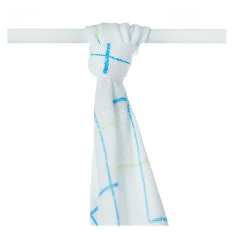 Bamboo muslin towel XKKO BMB 90x100 - Cyan Squares