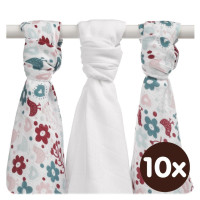 Bamboo muslins XKKO BMB 70x70 - Flowers&Birds Girls MIX 10x3pcs (Wholesale packaging)