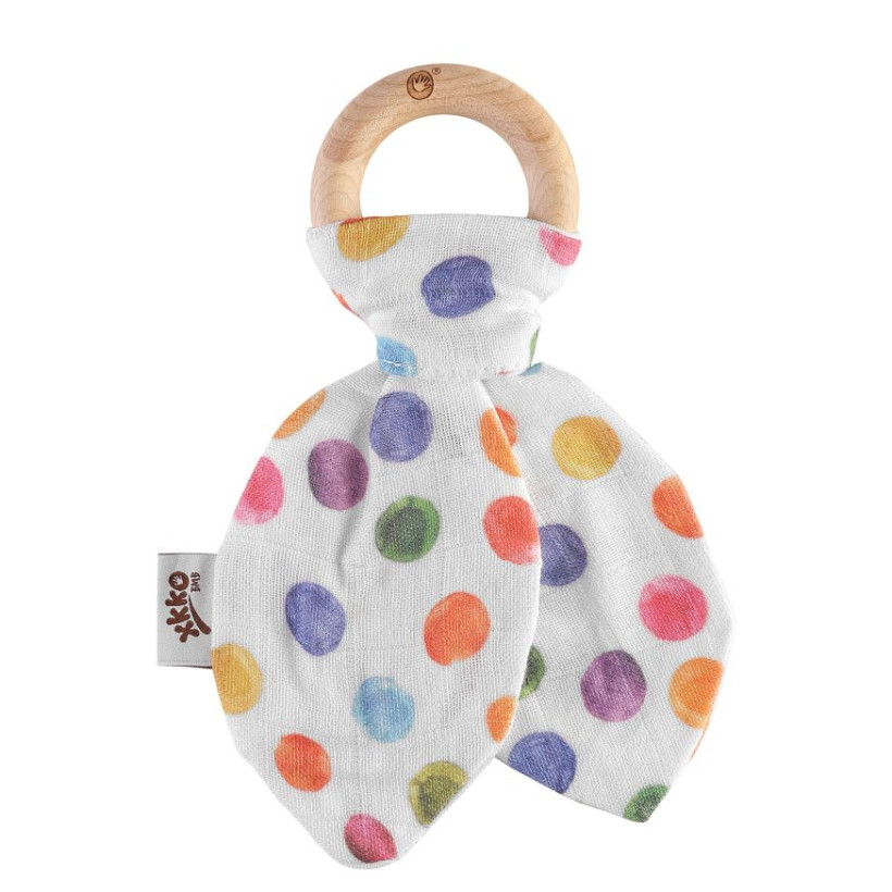 XKKO BMB Bamboo teether with Leaves Digi - Watercolour Polka Dots