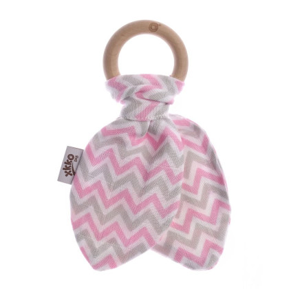 XKKO BMB Bamboo teether with Leaves - Chevron Baby Pink