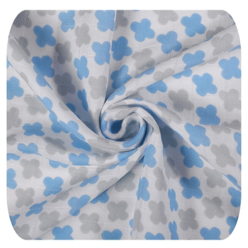 Bamboo muslin fitted bed sheet XKKO BMB 120x60 - Baby Blue Cross