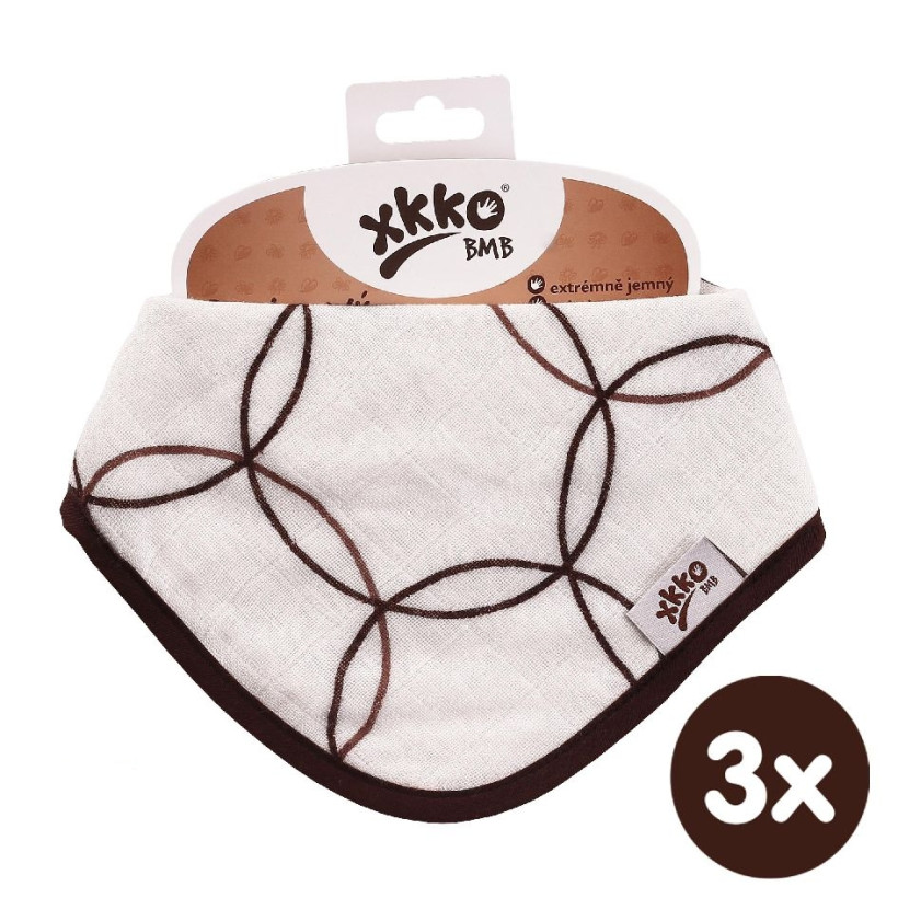 Bamboo bandana XKKO BMB - Natural Brown Circles 3x1ps Wholesale packing