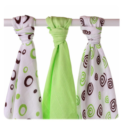 Bamboo muslins XKKO BMB 70x70 - Spirals&Bubbles Lime MIX 3pcs