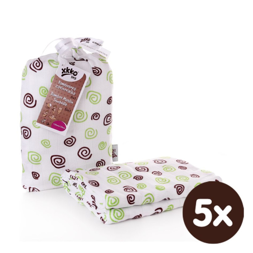 Bamboo swaddle XKKO BMB 120x120 - Lime Spirals 5x1ps (Wholesale packaging)