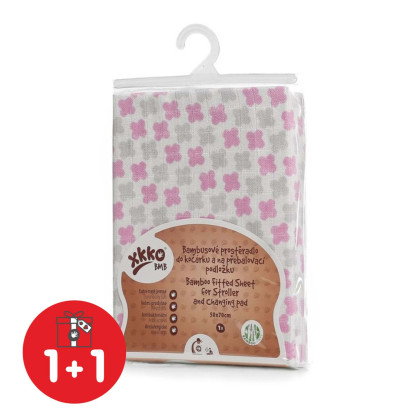 Bamboo muslin fitted sheet XKKO BMB 50x70 - Baby Pink Cross