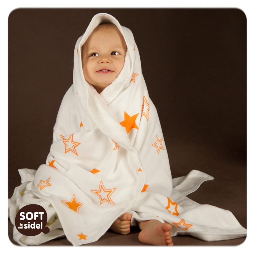 Bamboo blanket XKKO BMB 130x70 - Orange Stars 5x1ps Wholesale packing