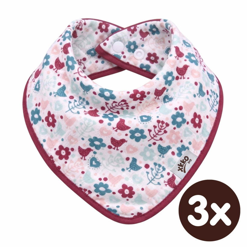 Bamboo bandana XKKO BMB - Flowers&Birds Girls 3x1ps Wholesale packing