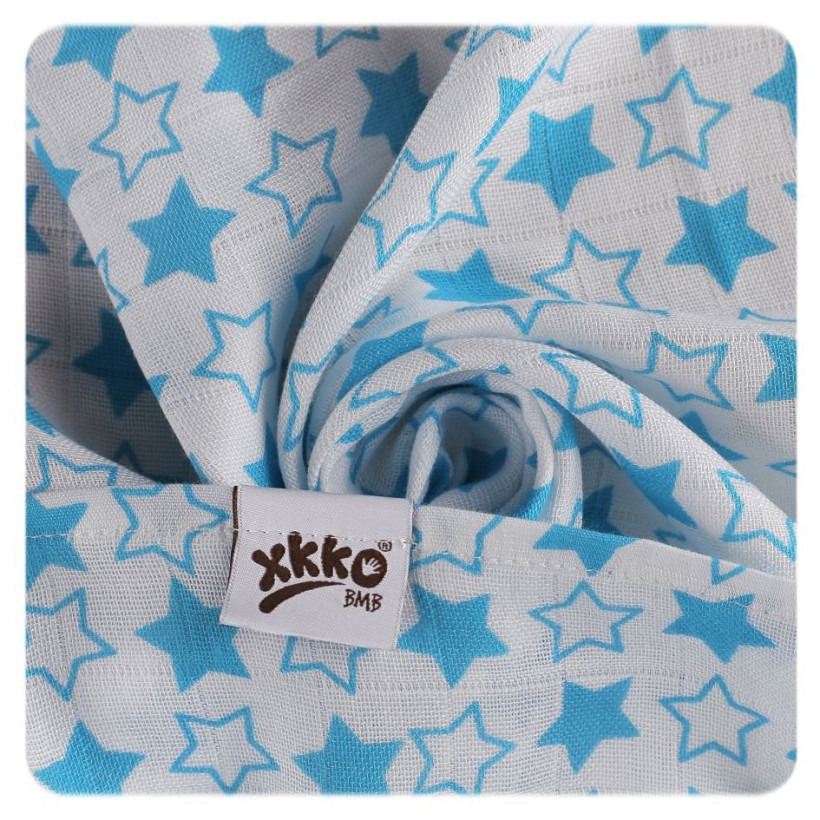 Bamboo muslins XKKO BMB 70x70 - Little Stars Cyan MIX 10x3pcs (Wholesale packaging)