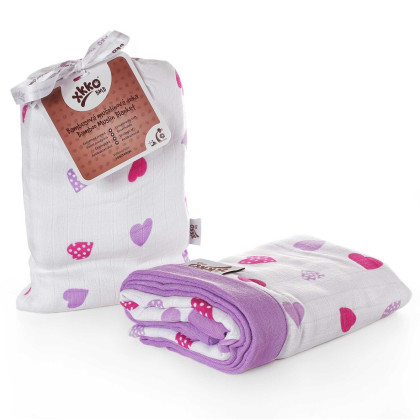 Bamboo muslin blanket XKKO BMB 100x100 - Lilac Hearts