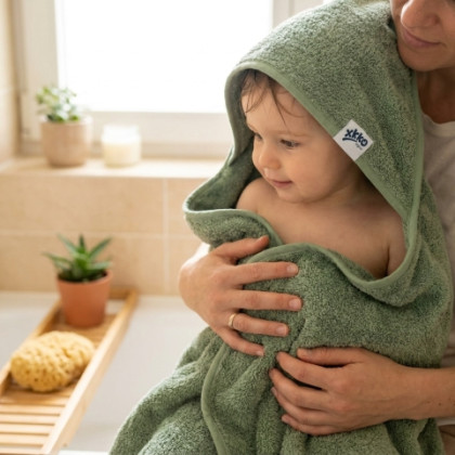 Hooded terry bath towel XKKO Organic 90x90 - Granite Green
