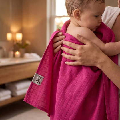 Bamboo muslin towel XKKO BMB 90x100 - Magenta