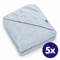 Hooded terry bath towel XKKO Organic 90x90 - Baby Blue Stars 5x1ps (Wholesale pack.)