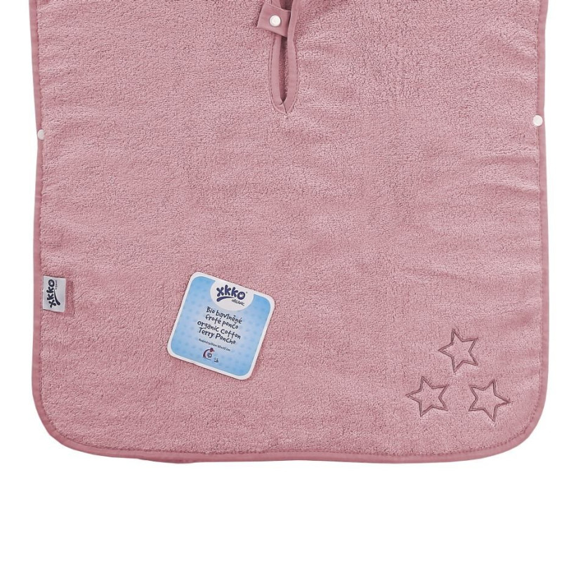 Organic cotton terry Poncho XKKO Organic - Baby Pink Stars