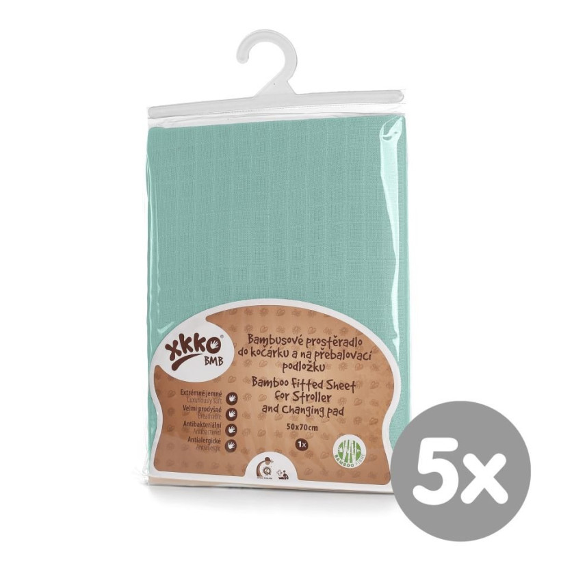 Bamboo muslin fitted sheet XKKO BMB 50x70 - Mint 5x1ps (Wholesale pack.)