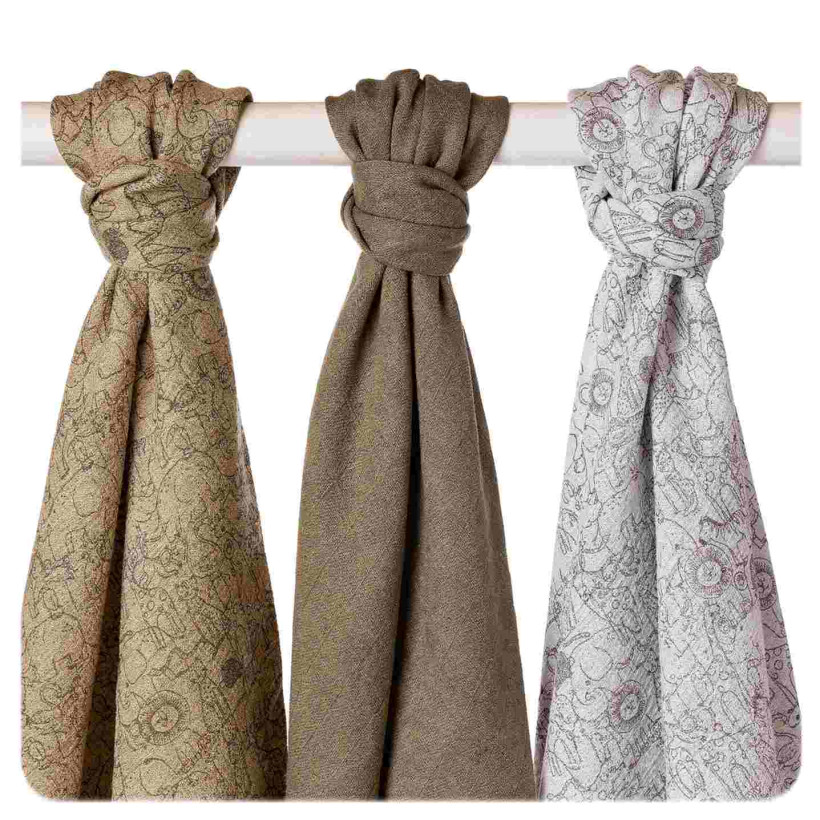 Bamboo muslins XKKO BMB 70x70 - Safari Atmosphere MIX 3pcs