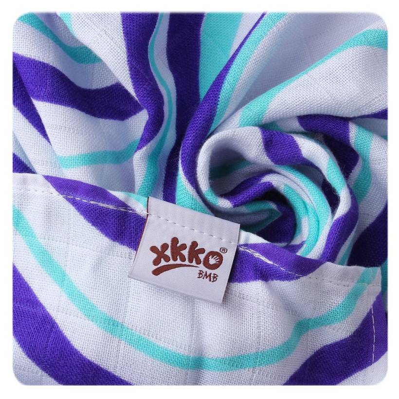 Bamboo muslins XKKO BMB 70x70 - Hearts&Waves Ocean Blue MIX 10x3pcs (Wholesale packaging)