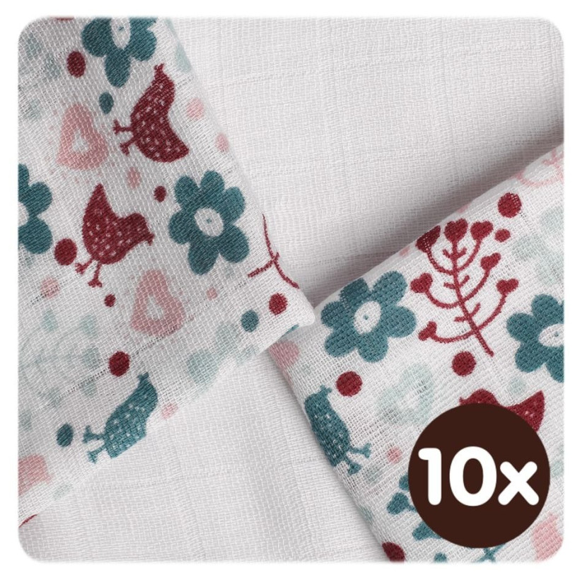 Bamboo muslins XKKO BMB 30x30 - Flowers&Birds Girls MIX 10x9pcs (Wholesale packaging)