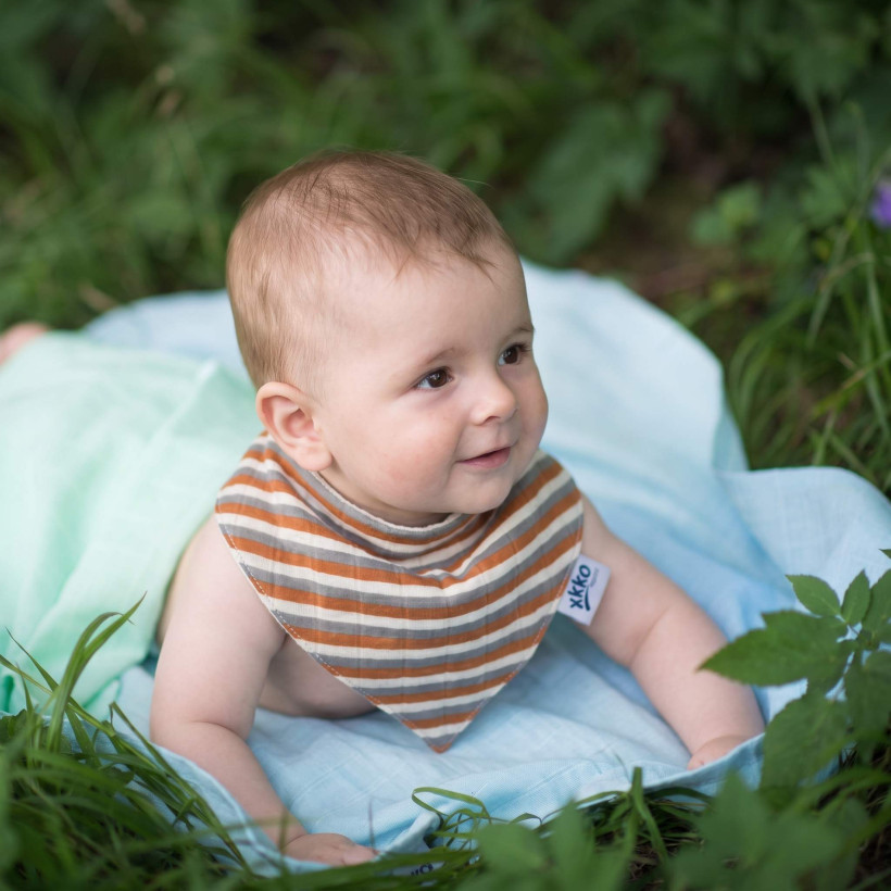 Organic Cotton Muslin Bandana XKKO Organic - Brown Stripes
