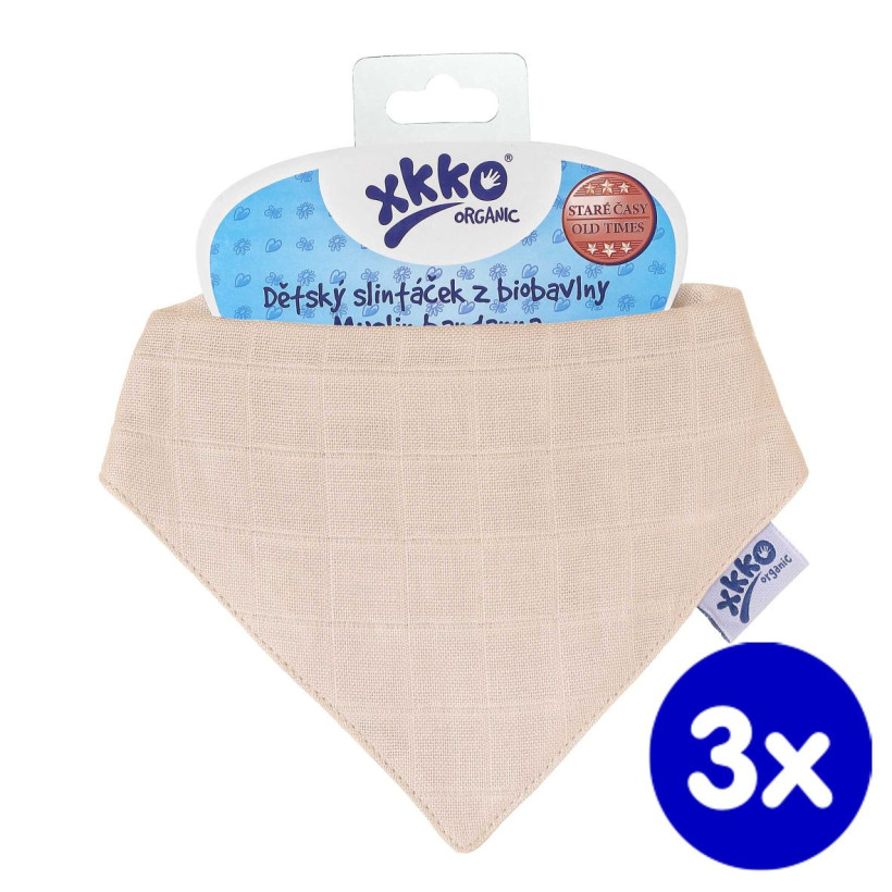 Organic Cotton Muslin Bandana XKKO Organic - Natural 3x1ps (Wholesale pack.)