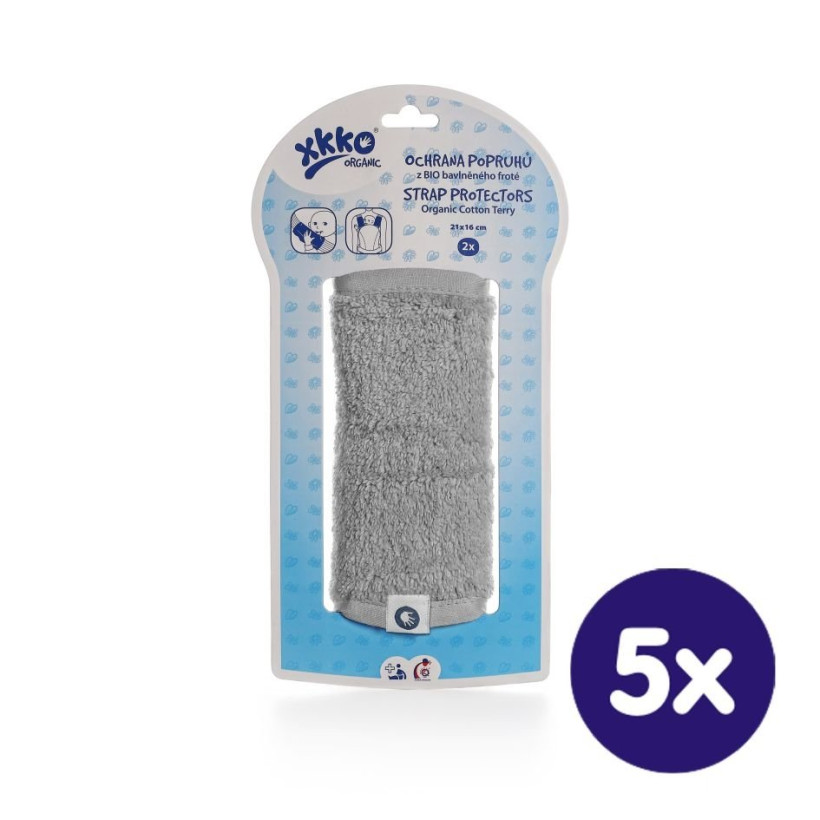 Organic cotton strap covers XKKO Organic - Silver 5x1pack. (Wholesale pack)
