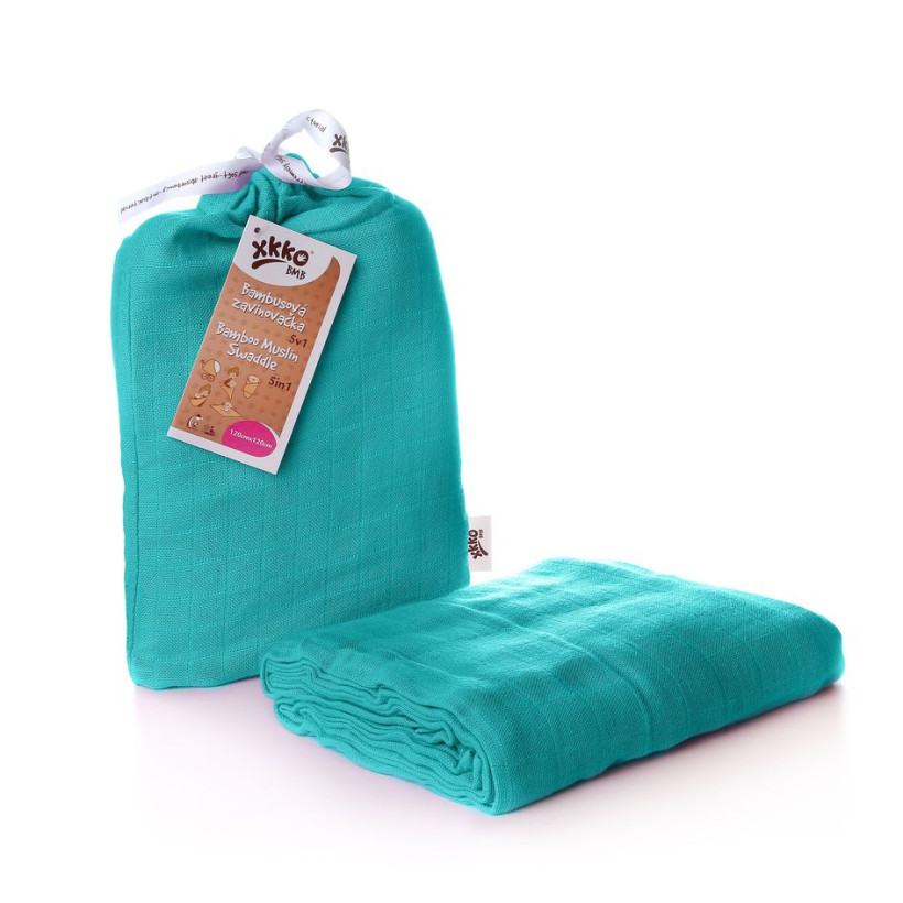 Bamboo swaddle XKKO BMB 120x120 - Turquoise 5x1ps (Wholesale packaging)