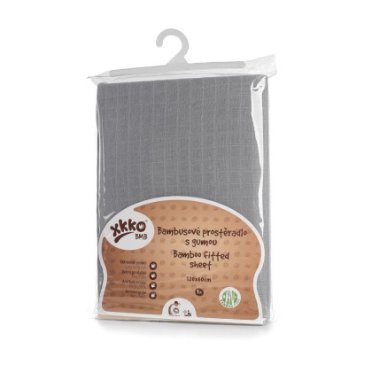 Bamboo muslin fitted bed sheet XKKO BMB 120x60 - Baby Grey