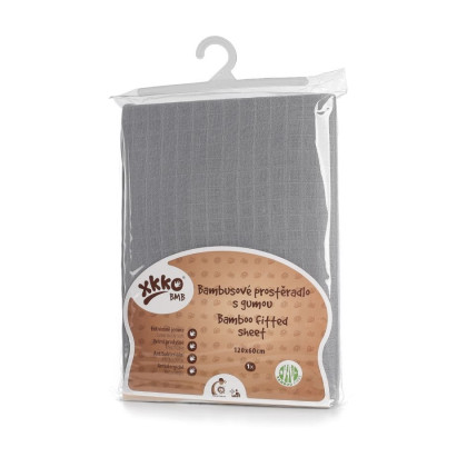 Bamboo muslin fitted bed sheet XKKO BMB 120x60 - Baby Grey