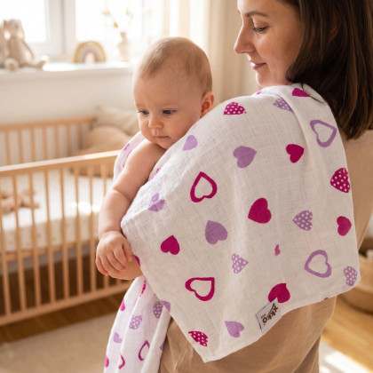 Bamboo muslin towel XKKO BMB 90x100 - Lilac Hearts