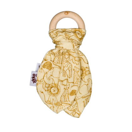 XKKO BMB Bamboo teether with Leaves Safari - Honey Mustard