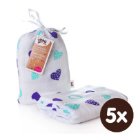 Bamboo swaddle XKKO BMB 120x120 - Ocean Blue Hearts 5x1ps (Wholesale packaging)